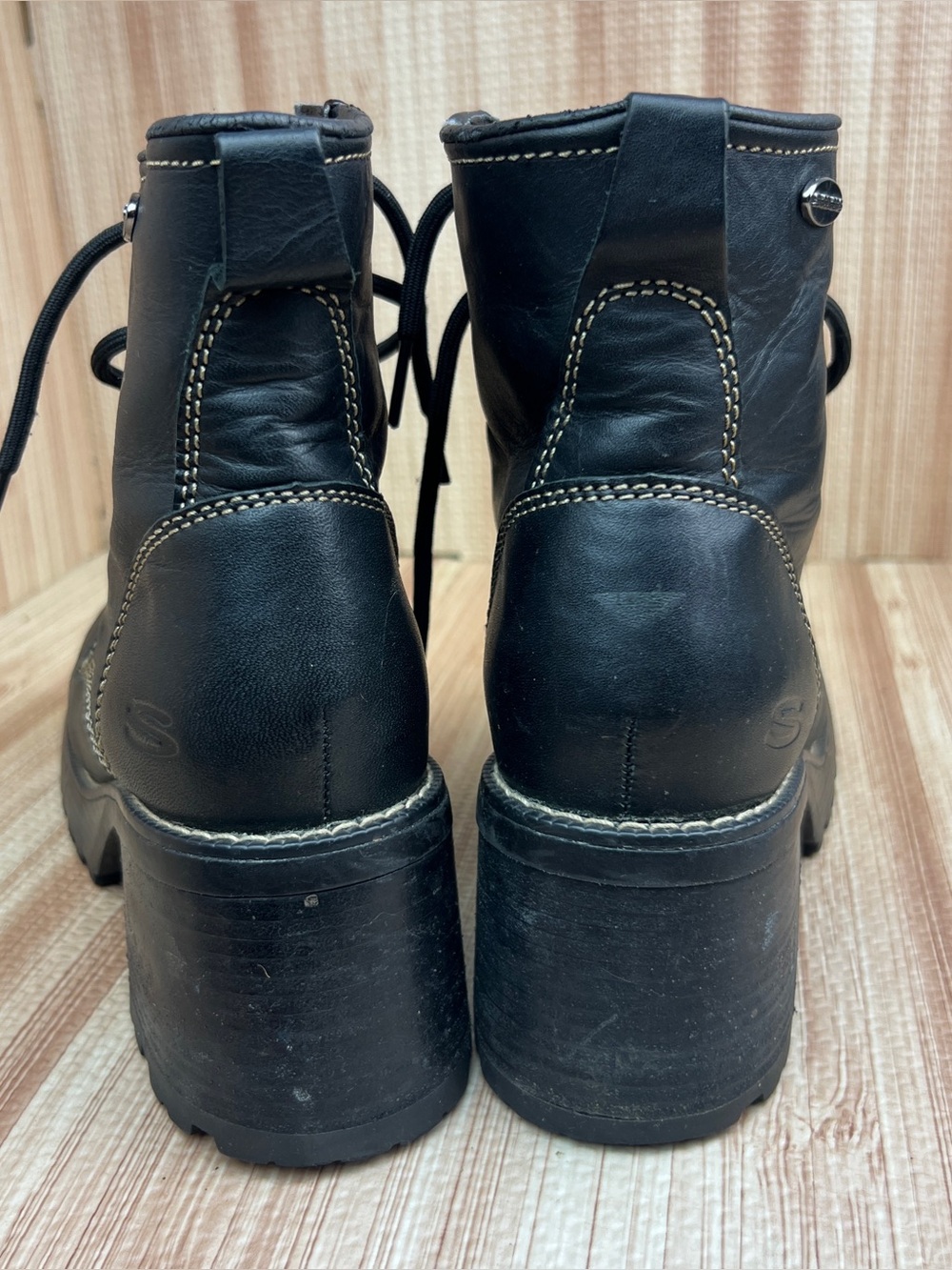 Vintage Skechers Chunky Heel Boots Womens Size 8 Black Lace Up 90s Y2K Combat - Picture 5 of 11